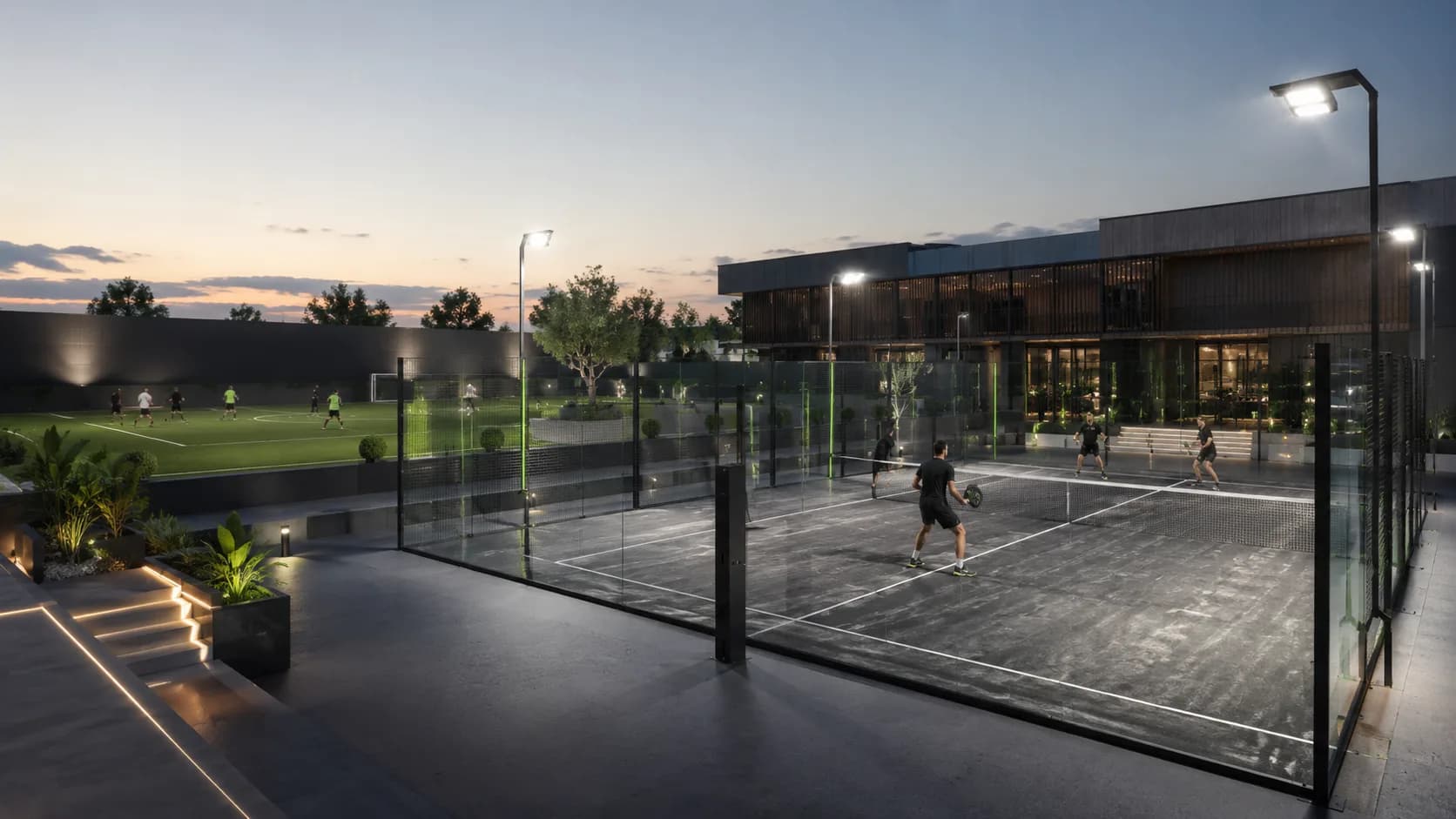 Centro deportivo privado moderno con canchas